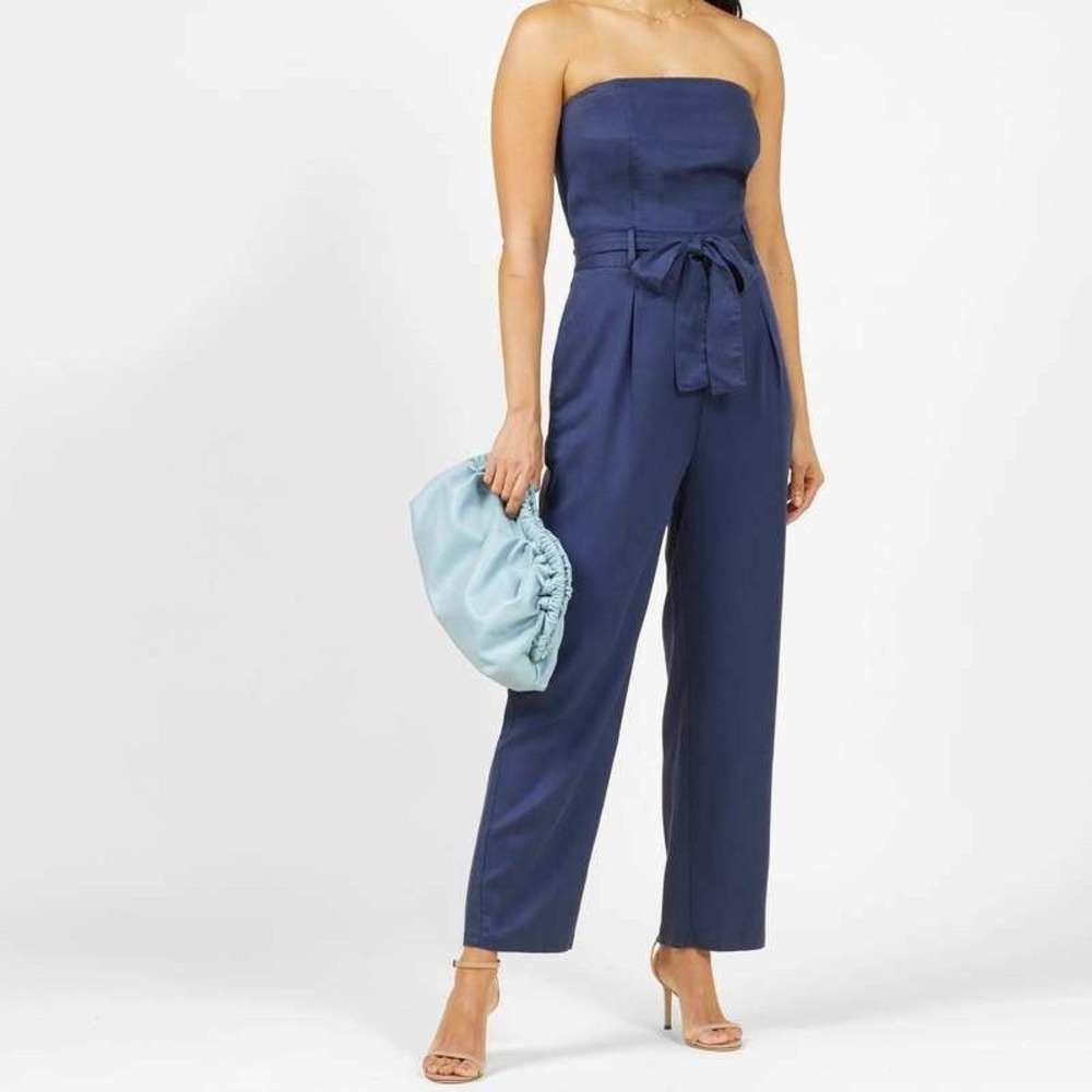 Outerknown Ronan Jumpsuit Belted Strapless Dark Navy Blue Sz 2 NWT Slight Snag